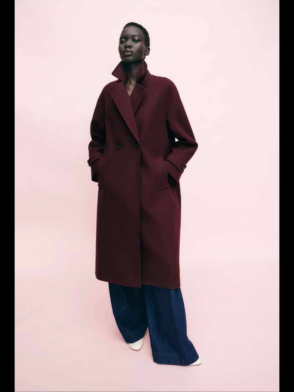 Zara Oversized Double-Breasted Trench Coat in Deep Wine